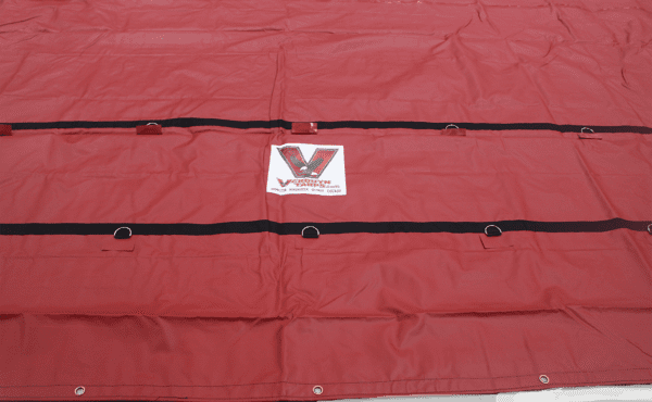 2 PIECE HEAVY DUTY STEEL TARP SET – 16′ X 27′ (4′ DROPS + FLAPS) REd D rings 2 PIECE HEAVY DUTY STEEL TARP SET – 16′ X 27′ (4′ DROPS + FLAPS) REd D rings