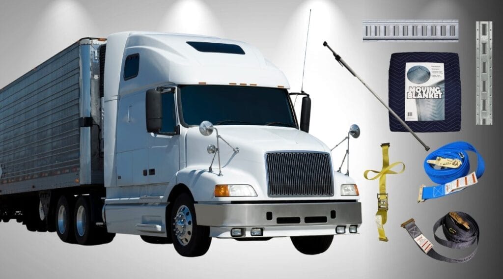 White dry van truck with accessories on the side